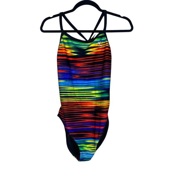 TYR Black Rainbow Static Diamond-Fit Durafast Elite One Piece Swimsuit SZ 1X - Picture 1 of 9